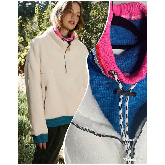 Free People Tops - Free People FP Movement Over the Rainbow Fleece Pullover Sweatshirt Sz XL Teddy